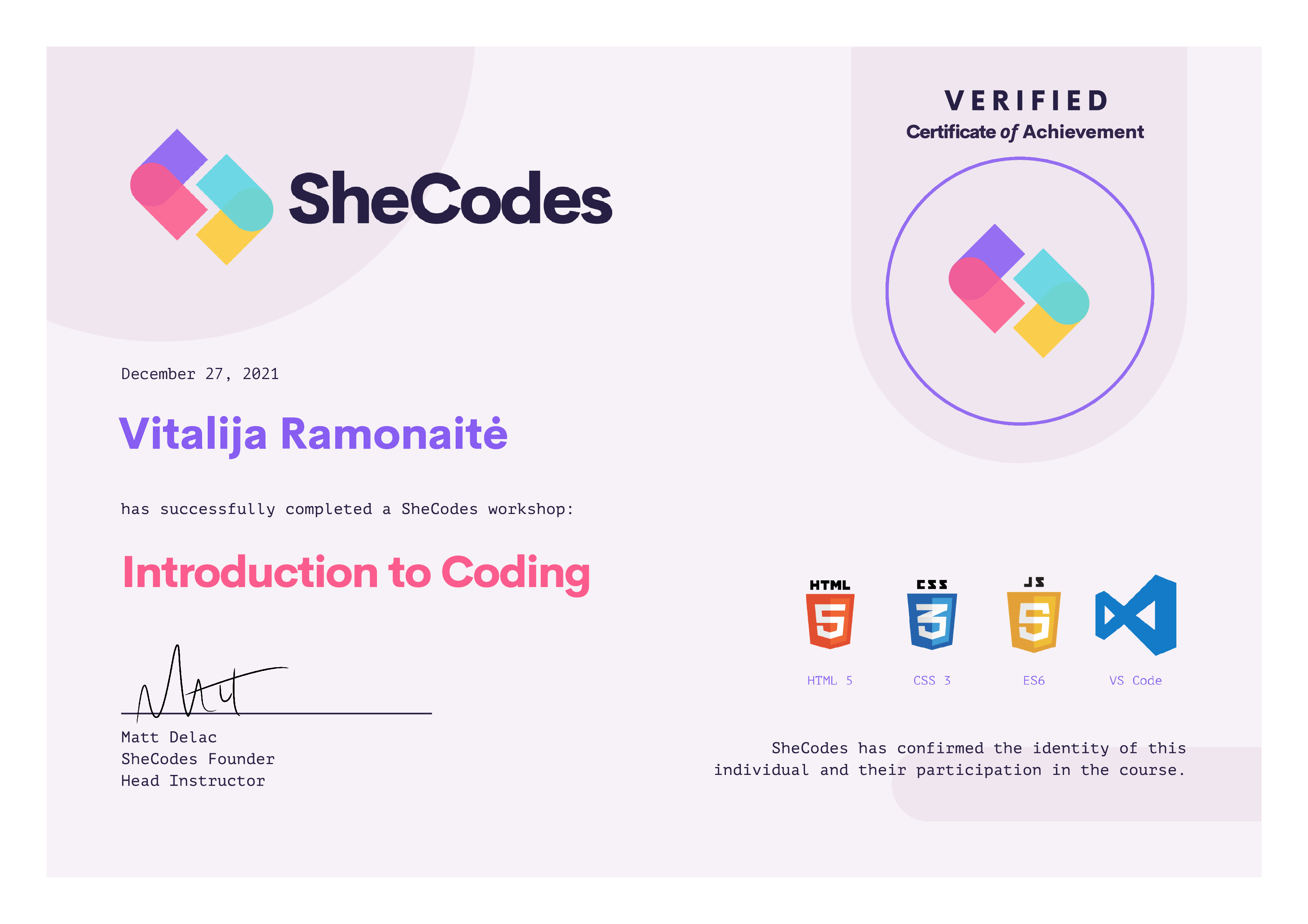 ShaCodes certificate